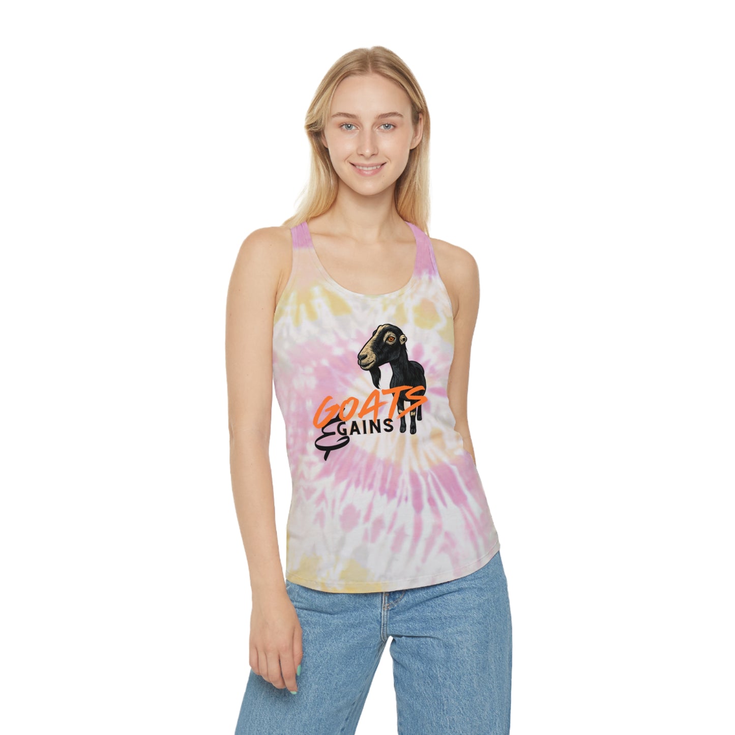 Goats and Gains Tie Dye Racerback Tank Top