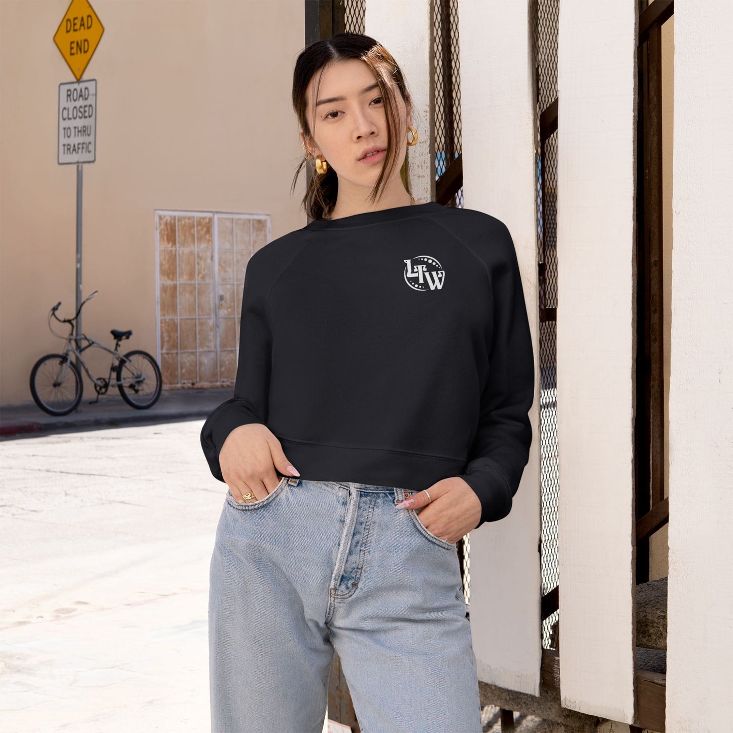 LTW White Monogram Cropped Fleece Pullover