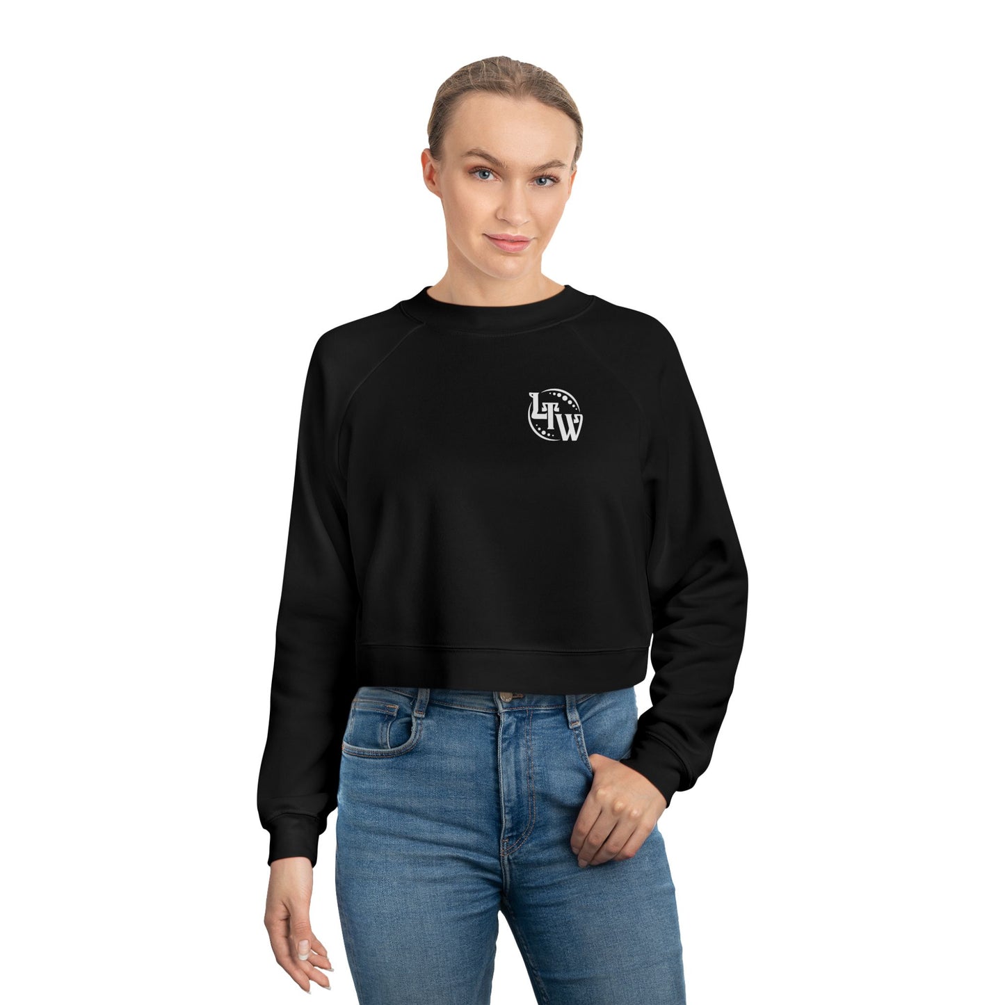 LTW White Monogram Cropped Fleece Pullover
