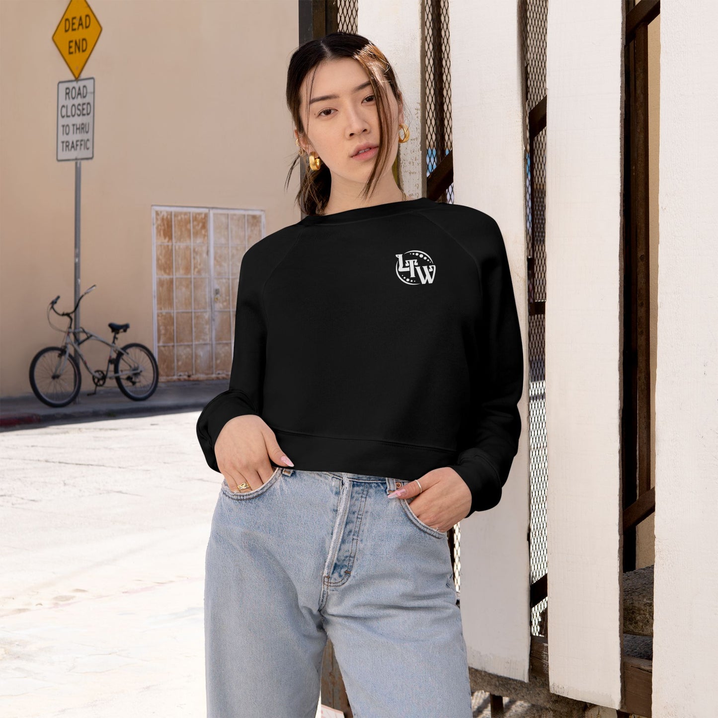 LTW White Monogram Cropped Fleece Pullover