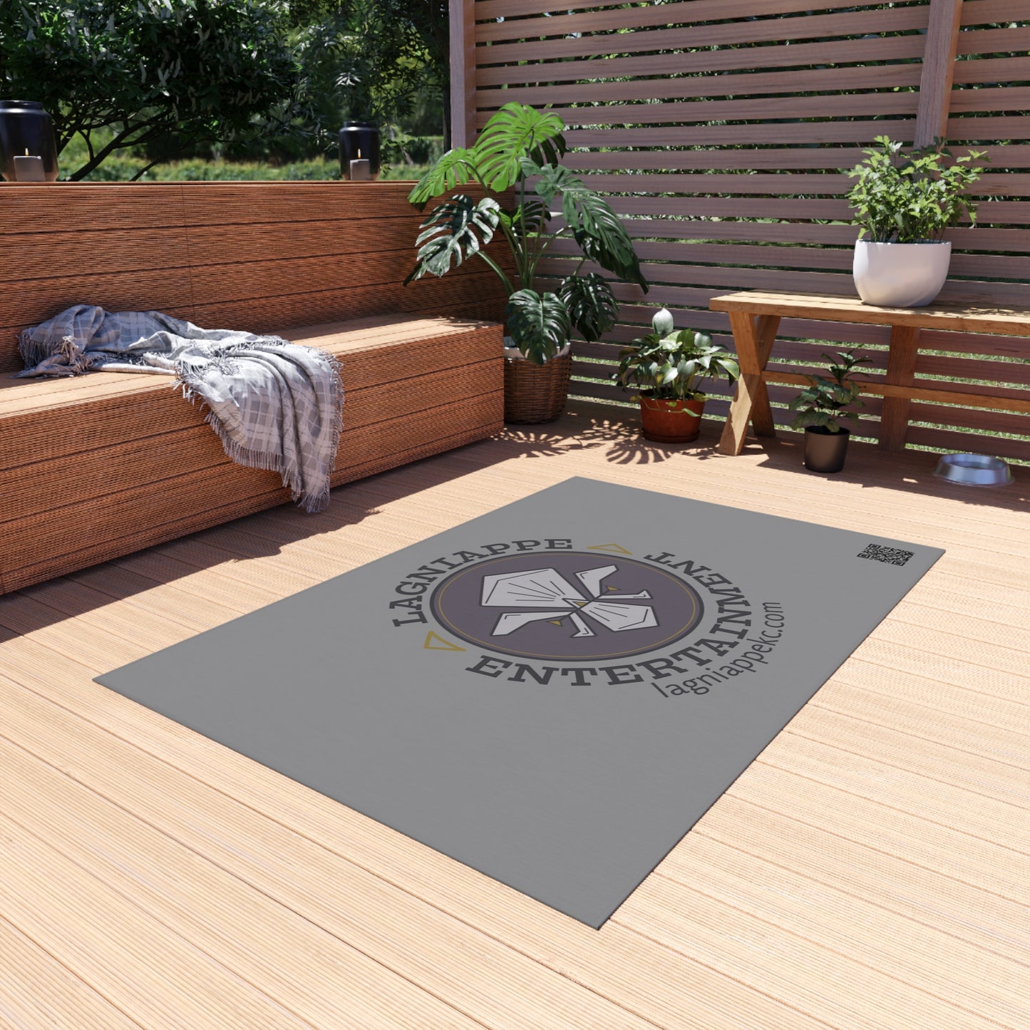 Lagniappe Entertainment Dark Color Logo Outdoor Rug