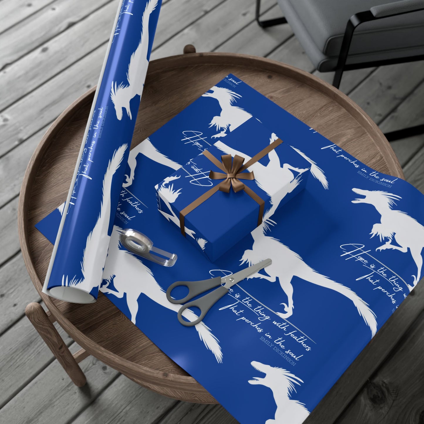 Hope is the Thing with Feathers - Velociraptor Gift Wrap Paper