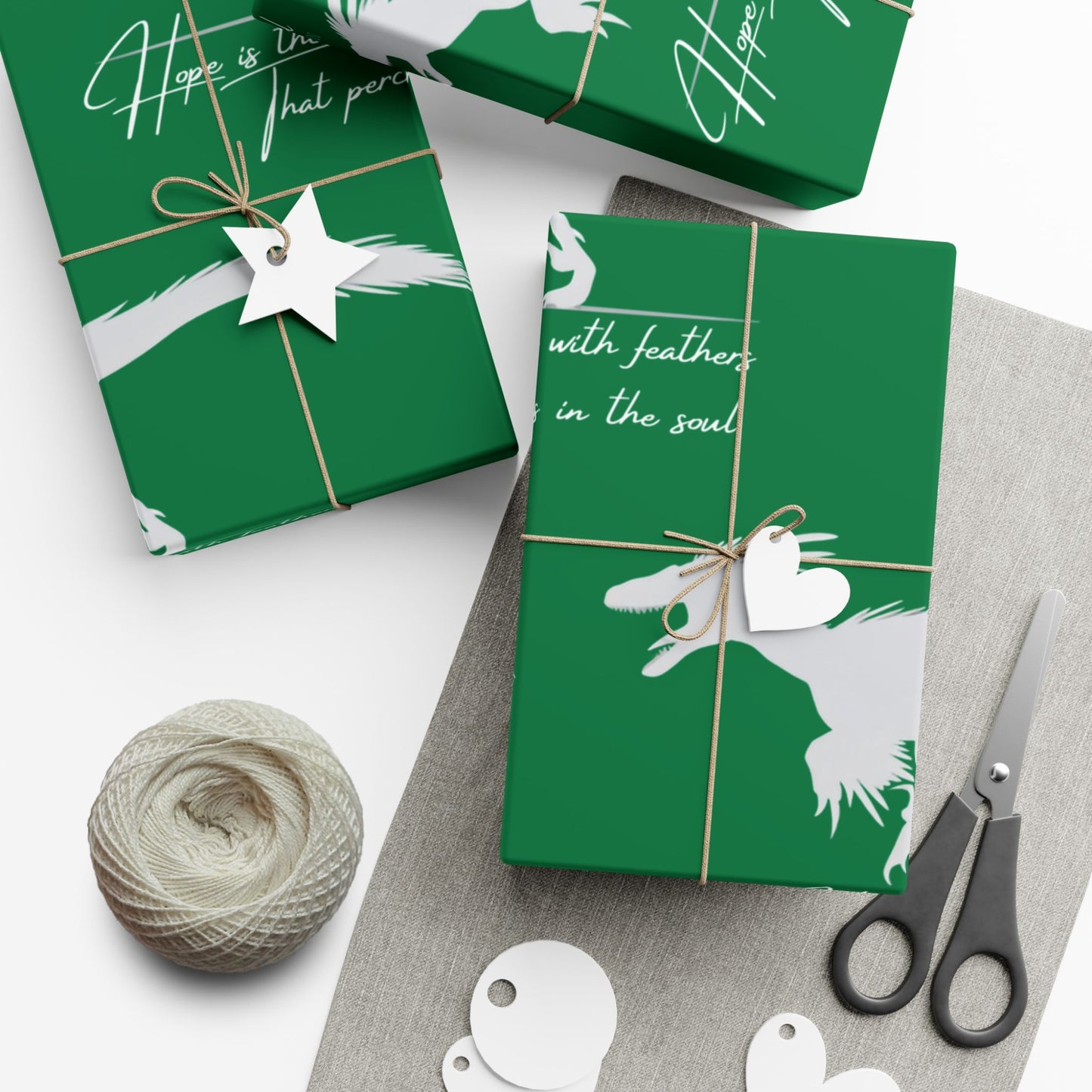 Hope is the Thing with Feathers - Velociraptor Gift Wrap Paper