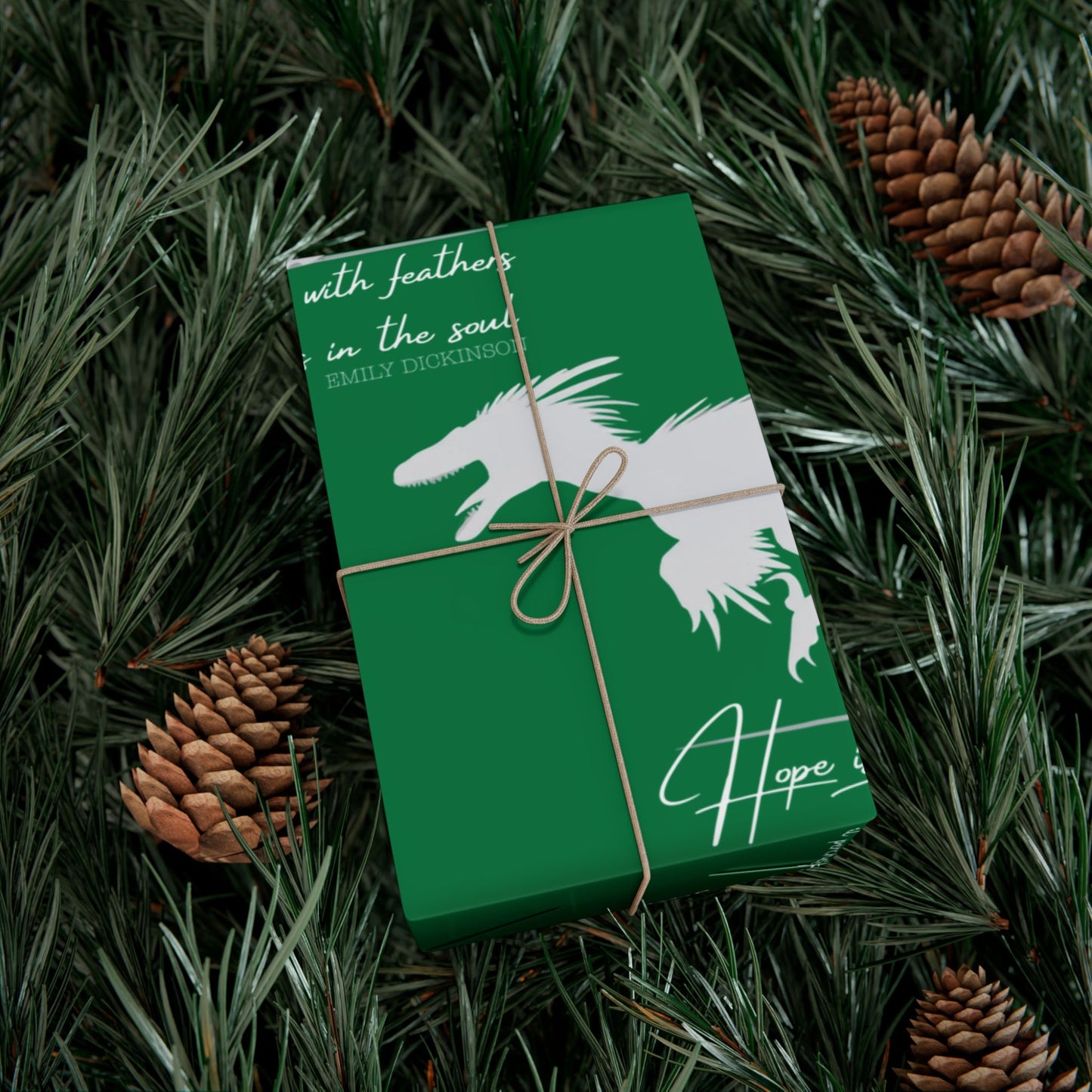 Hope is the Thing with Feathers - Velociraptor Gift Wrap Paper