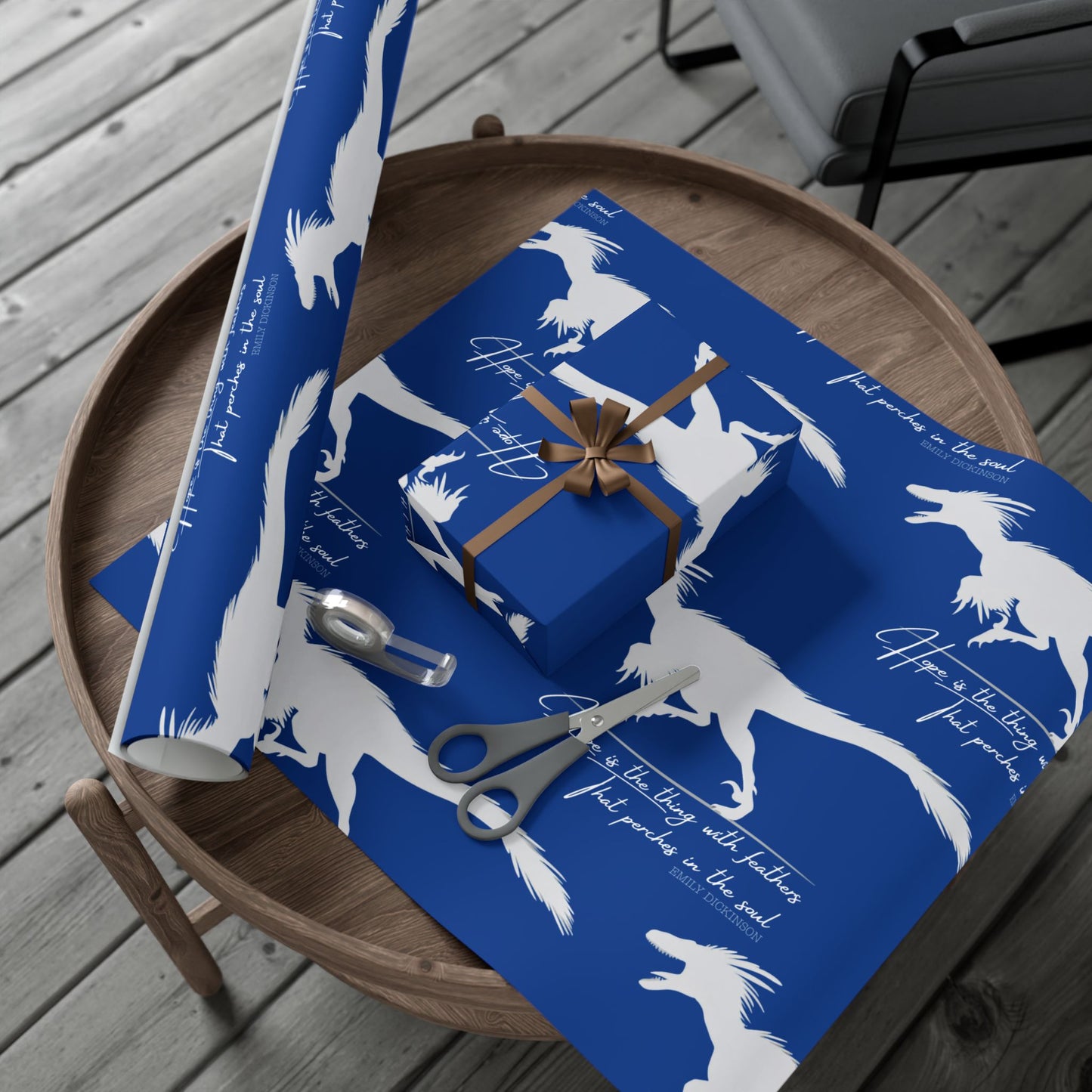 Hope is the Thing with Feathers - Velociraptor Gift Wrap Paper