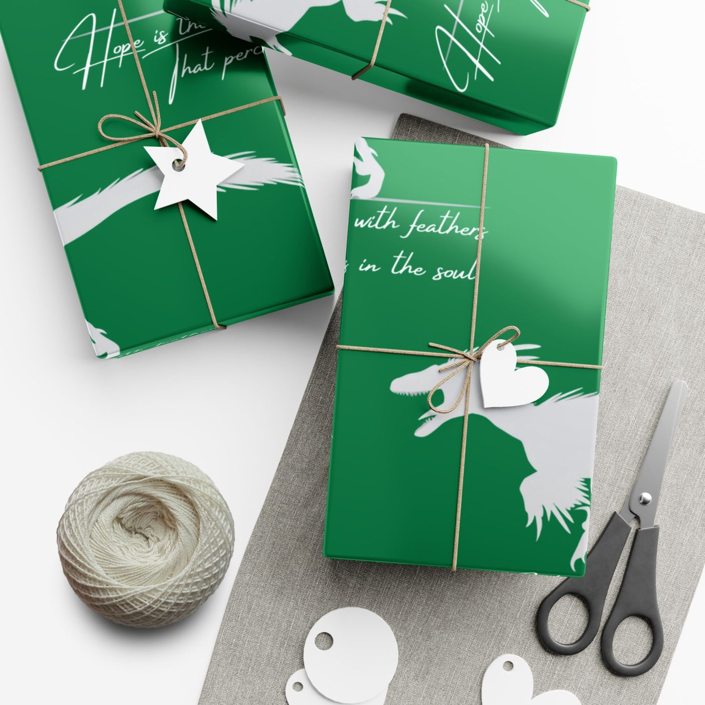 Hope is the Thing with Feathers - Velociraptor Gift Wrap Paper