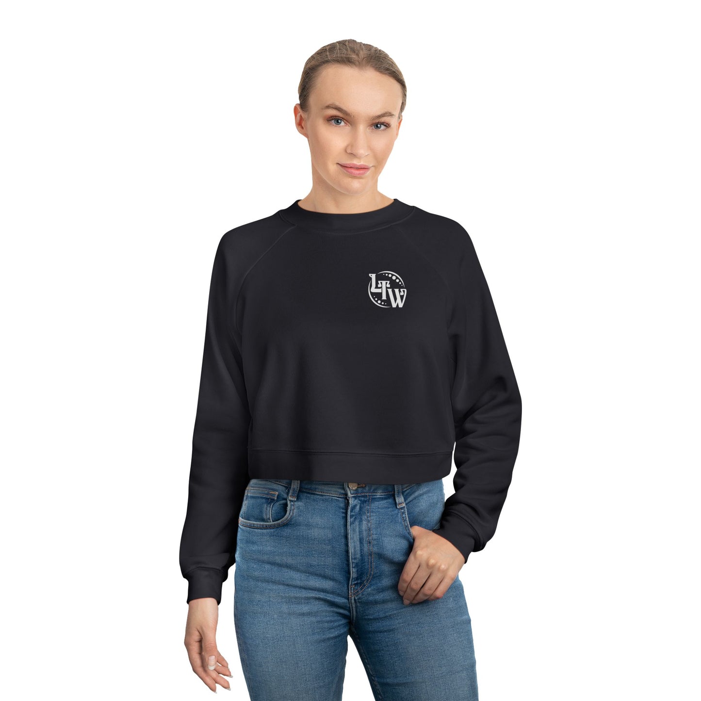 LTW White Monogram Cropped Fleece Pullover