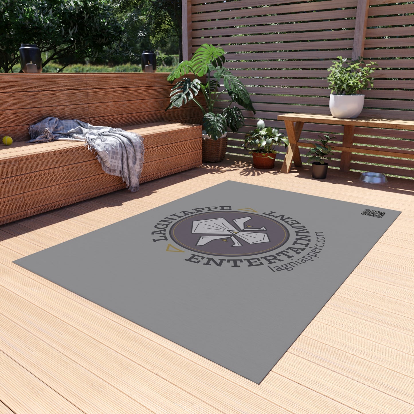 Lagniappe Entertainment Dark Color Logo Outdoor Rug