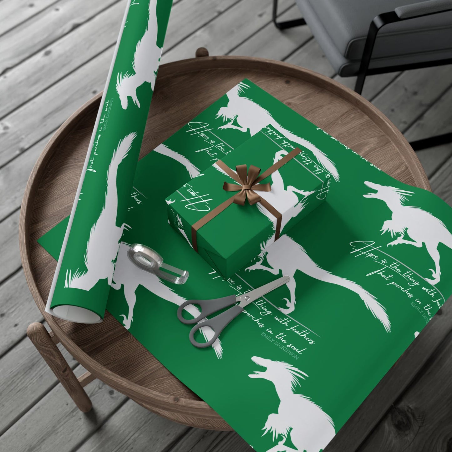 Hope is the Thing with Feathers - Velociraptor Gift Wrap Paper