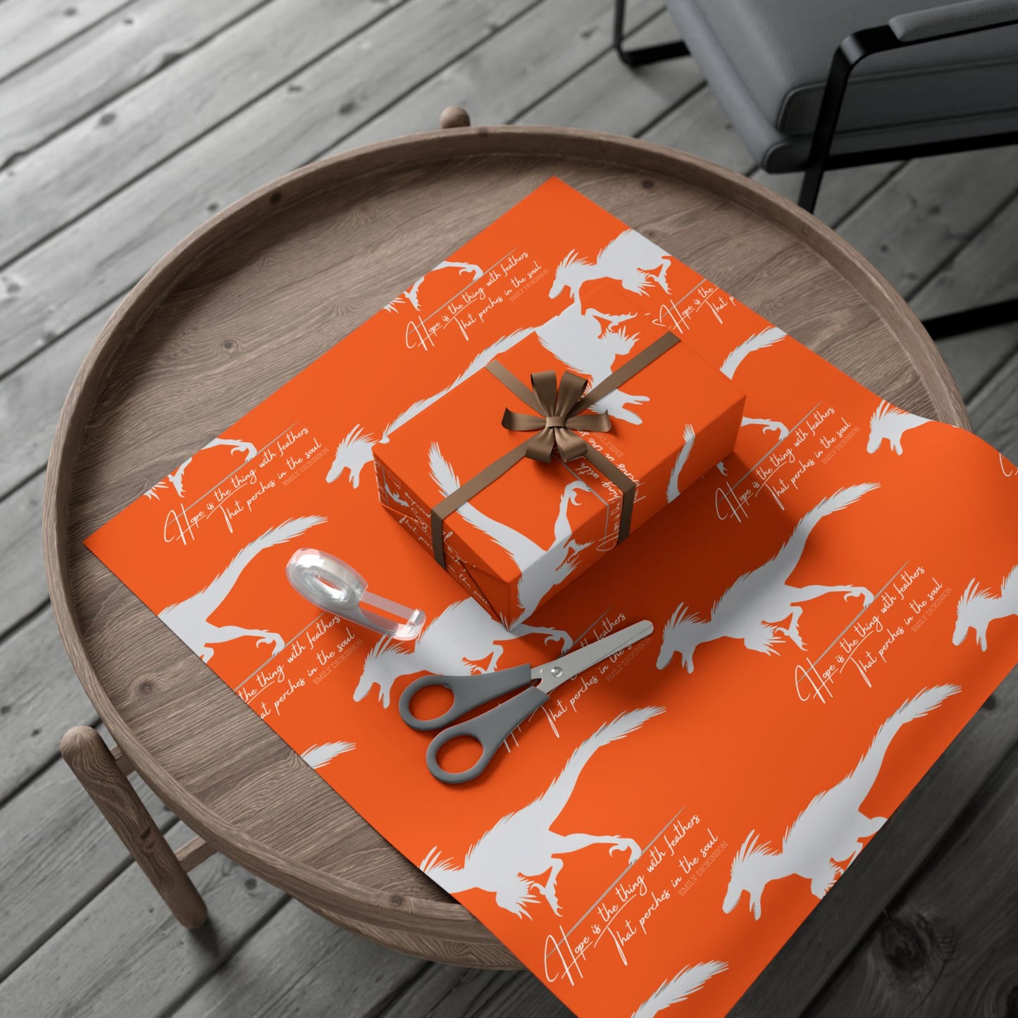 Hope is the Thing with Feathers - Velociraptor Gift Wrap Paper