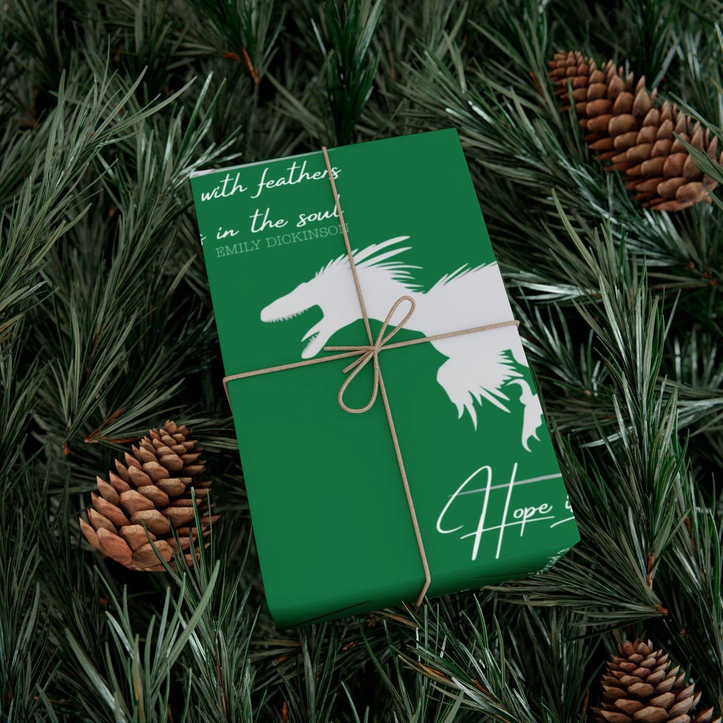 Hope is the Thing with Feathers - Velociraptor Gift Wrap Paper