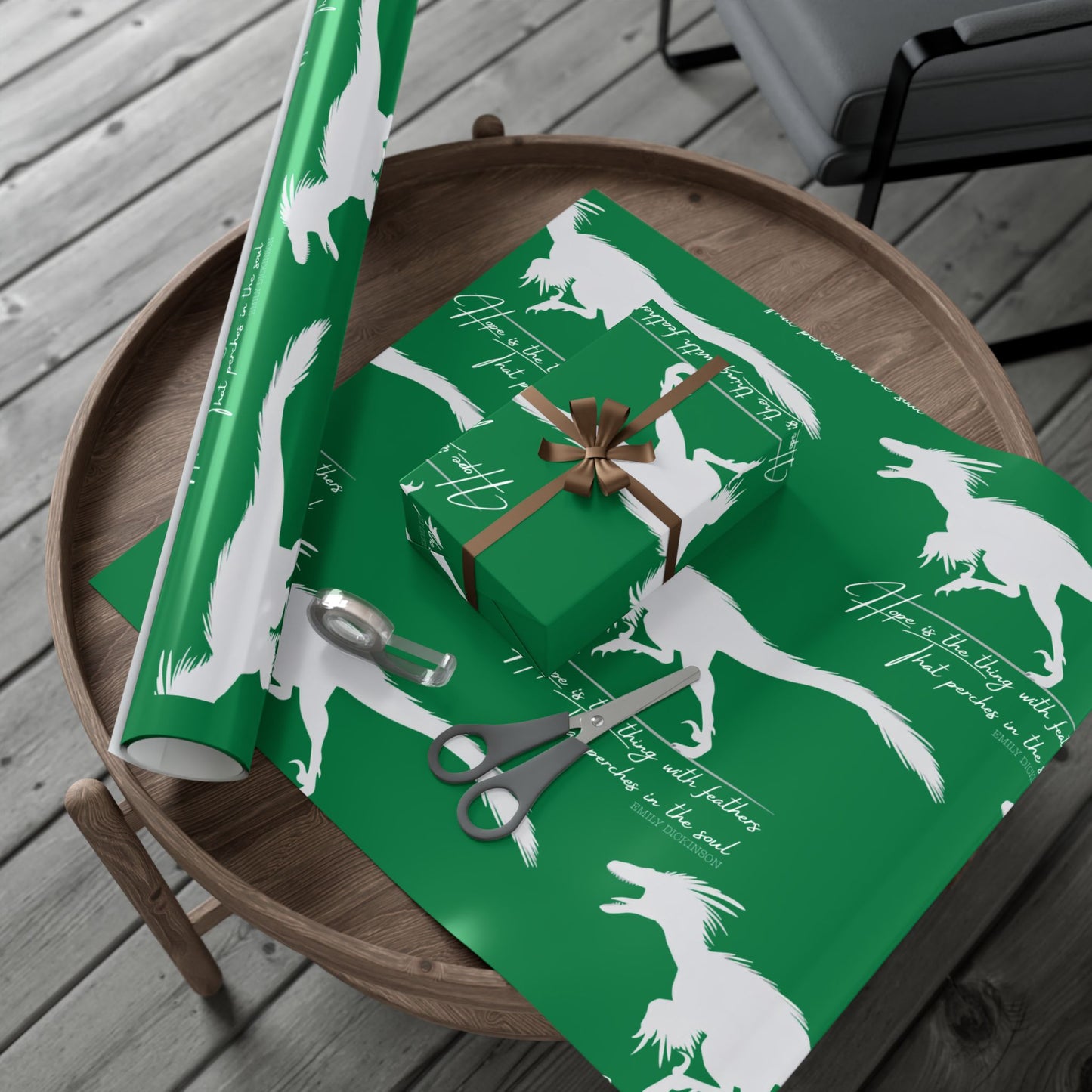 Hope is the Thing with Feathers - Velociraptor Gift Wrap Paper