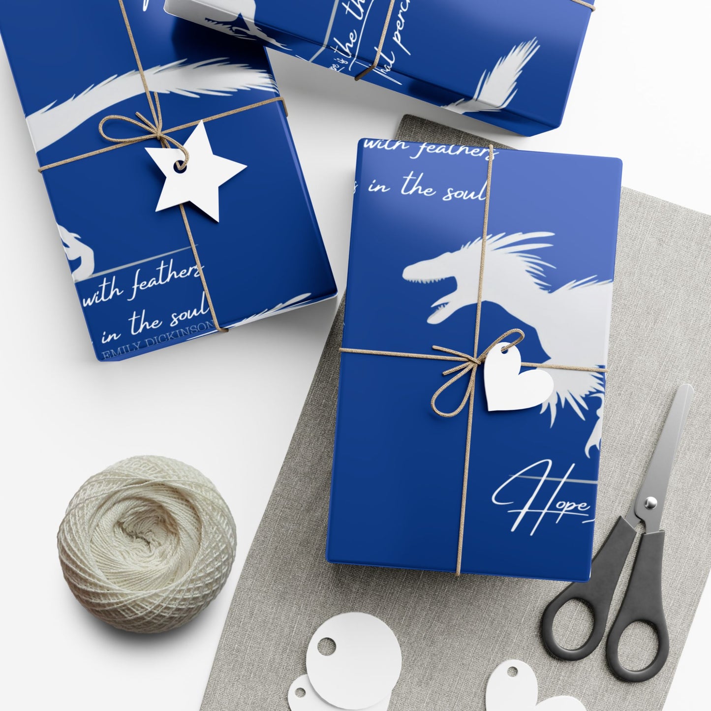 Hope is the Thing with Feathers - Velociraptor Gift Wrap Paper