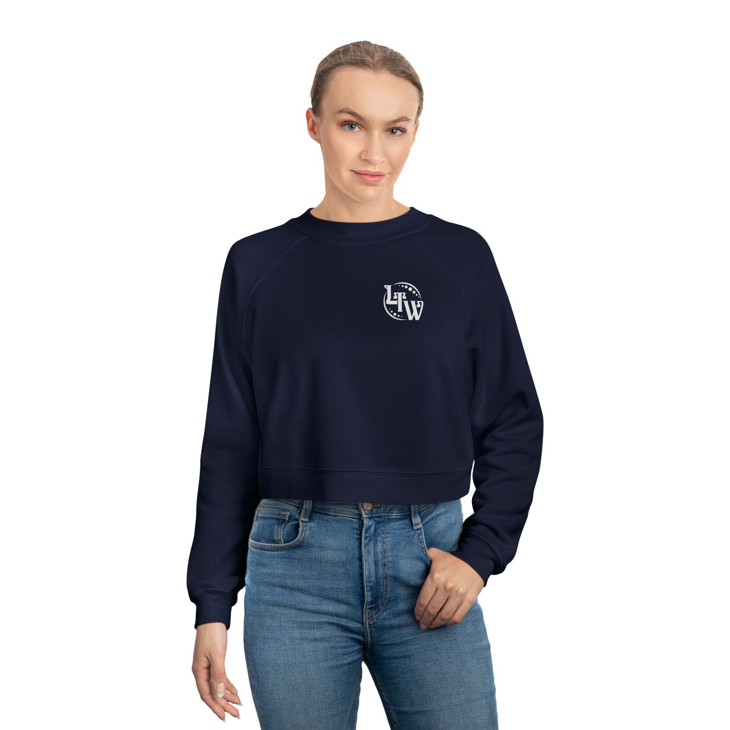 LTW White Monogram Cropped Fleece Pullover